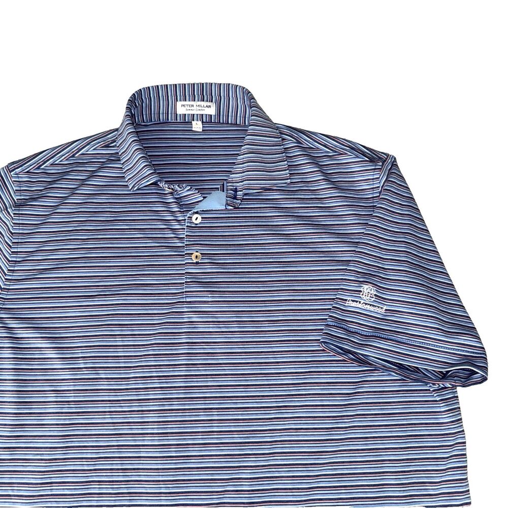 Peter Millar Summer Comfort Polo Shirt Size L Golf Prestonwood Striped Blue